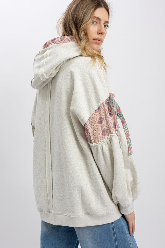 Multi Block Patchwork Zip Up Hoodie