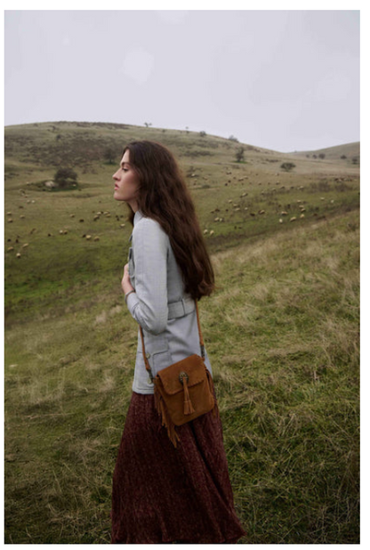 Myra Prairie Drift Fringed Leather Bag in Rodeo Bronze with Concho Accent - Rodeo Bronze with Concho Accent