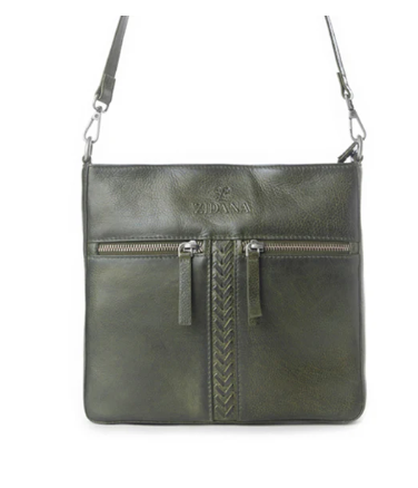 Myra Zidana El Paso Twin Veg Tanned Leather Crossbody Bag in Olive Grove - Olive Grove
