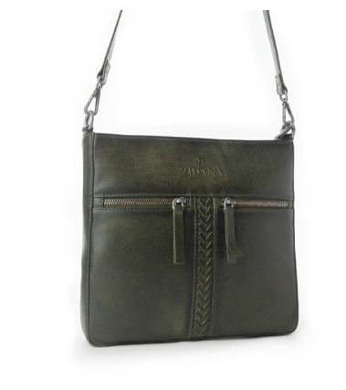 Myra Zidana El Paso Twin Veg Tanned Leather Crossbody Bag in Olive Grove - Olive Grove
