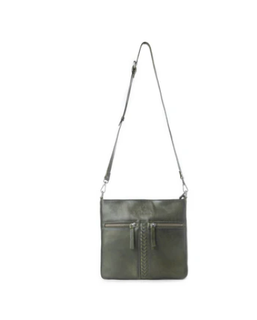 Myra Zidana El Paso Twin Veg Tanned Leather Crossbody Bag in Olive Grove - Olive Grove