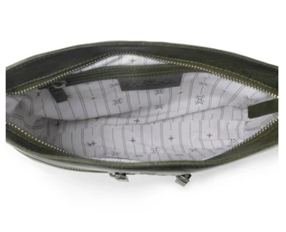 Myra Zidana El Paso Twin Veg Tanned Leather Crossbody Bag in Olive Grove - Olive Grove