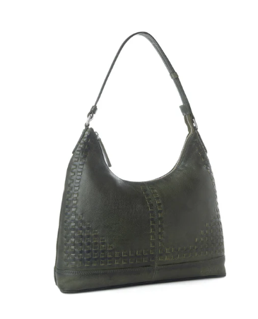 Myra Zidana Winchester Loop Veg Tanned Leather Shoulder Bag in Midnight Olive - Midnight Olive