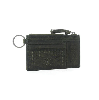 Myra Zidana Vino Braided Veg Tanned Leather Wallet in Moss Noir