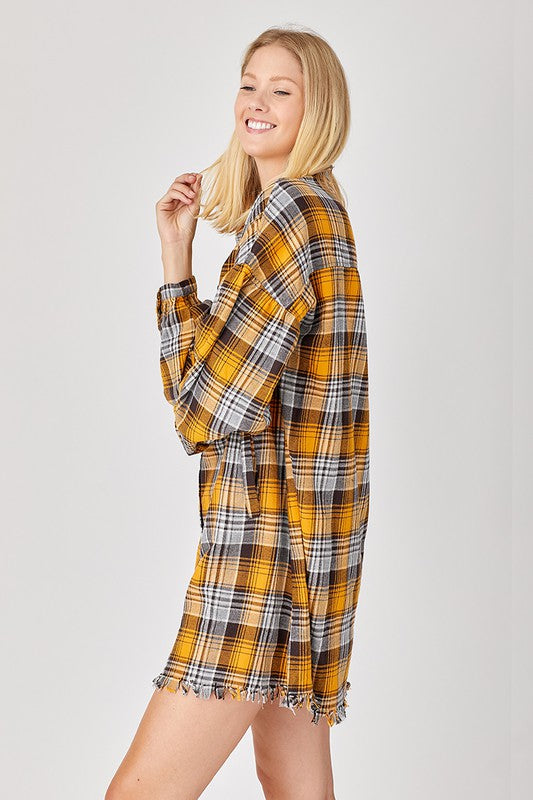 MISSY OVERSIZED PLAID SHIRT DRESS