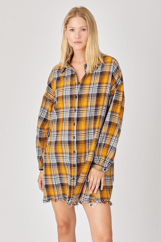 MISSY OVERSIZED PLAID SHIRT DRESS