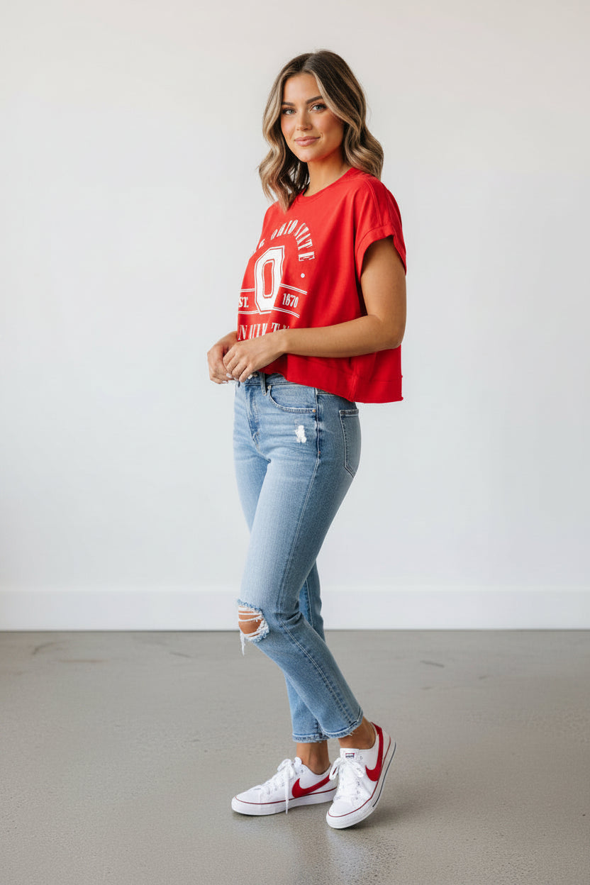 Ohio State Buckeyes Sloane Debo Cap Sleeve Oversized Waist Length T-Shirt