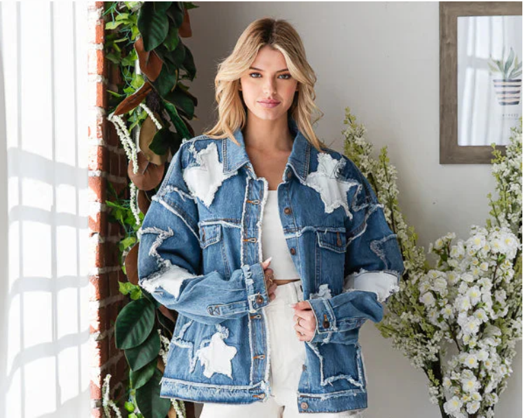 Oli And Hali Washed Star Patch Denim Jacket