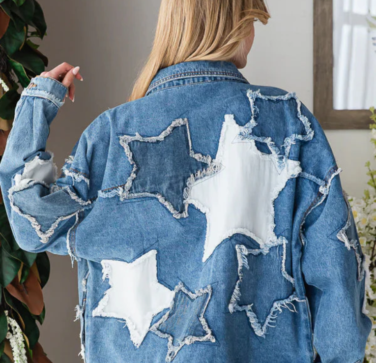 Oli And Hali Washed Star Patch Denim Jacket
