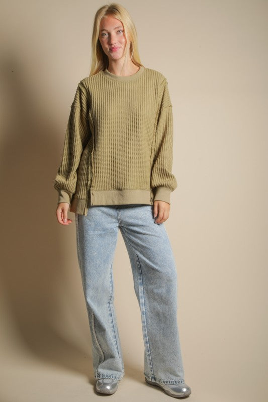 Elise Oversized Waffle Knit Casual Top