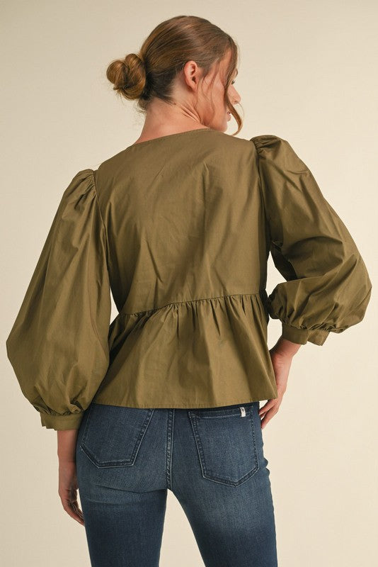 Betty Bow Ties Peplum 3/4 Sleeves Top