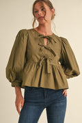 Betty Bow Ties Peplum 3/4 Sleeves Top