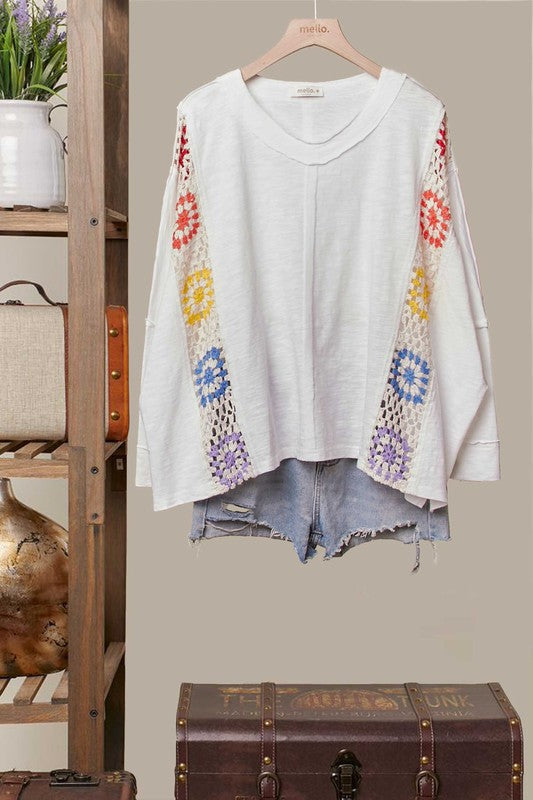 Mitzi Oversized Top with Crochet Panels