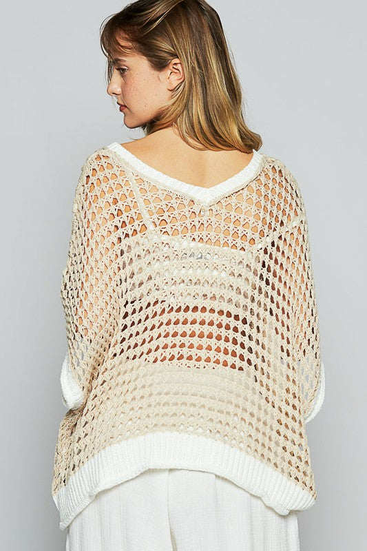 Pol Oversize V-neck short sleeve peace sign sweater