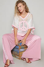 Pol Oversize V-neck short sleeve peace sign sweater