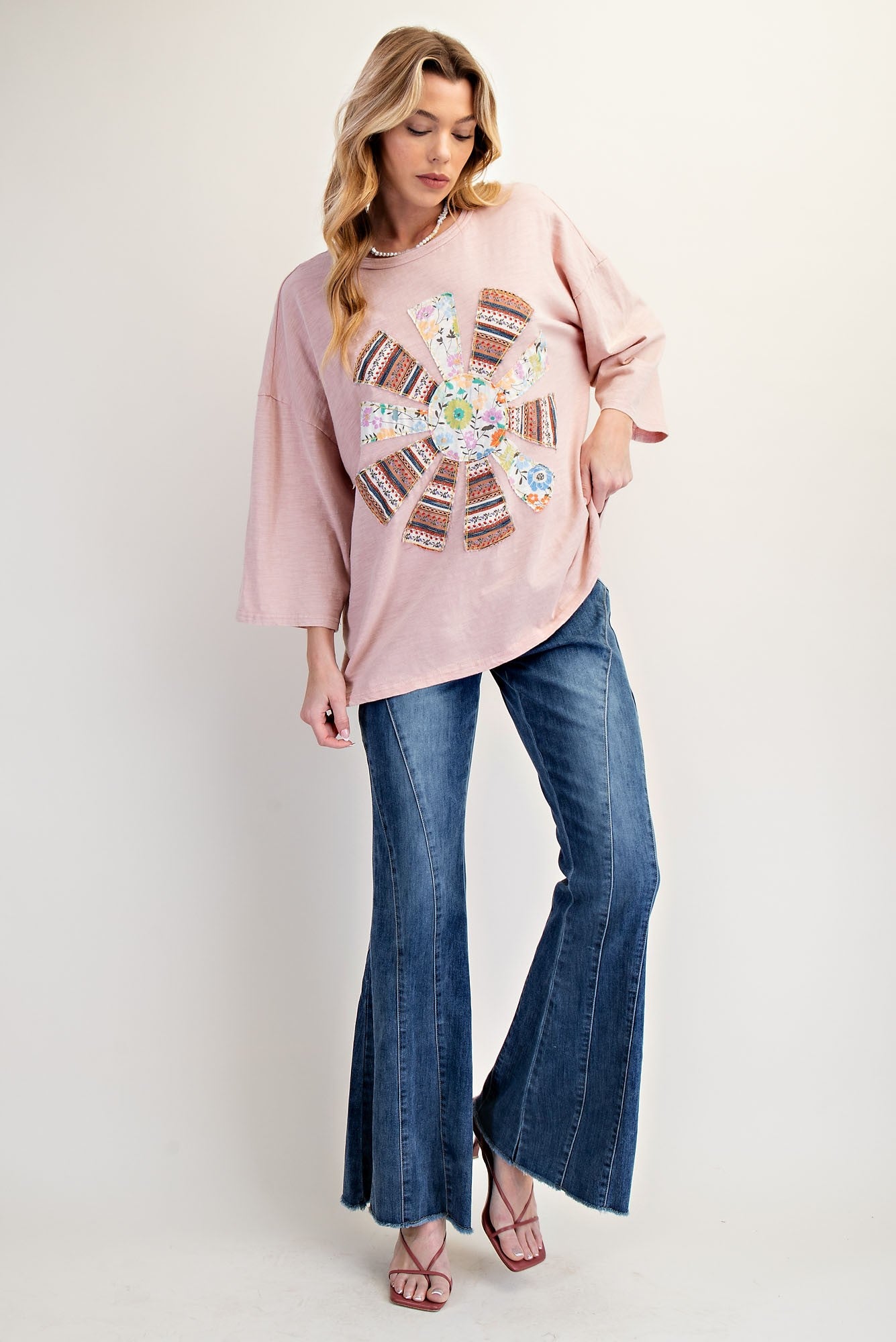 Patchwork Mineral Washed Cotton Slub Knit Top