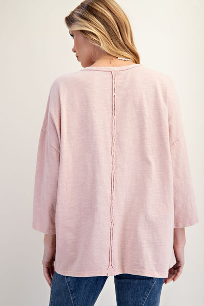 Patchwork Mineral Washed Cotton Slub Knit Top