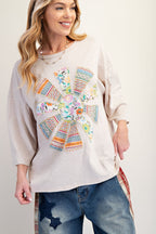 Patchwork Mineral Washed Cotton Slub Knit Top