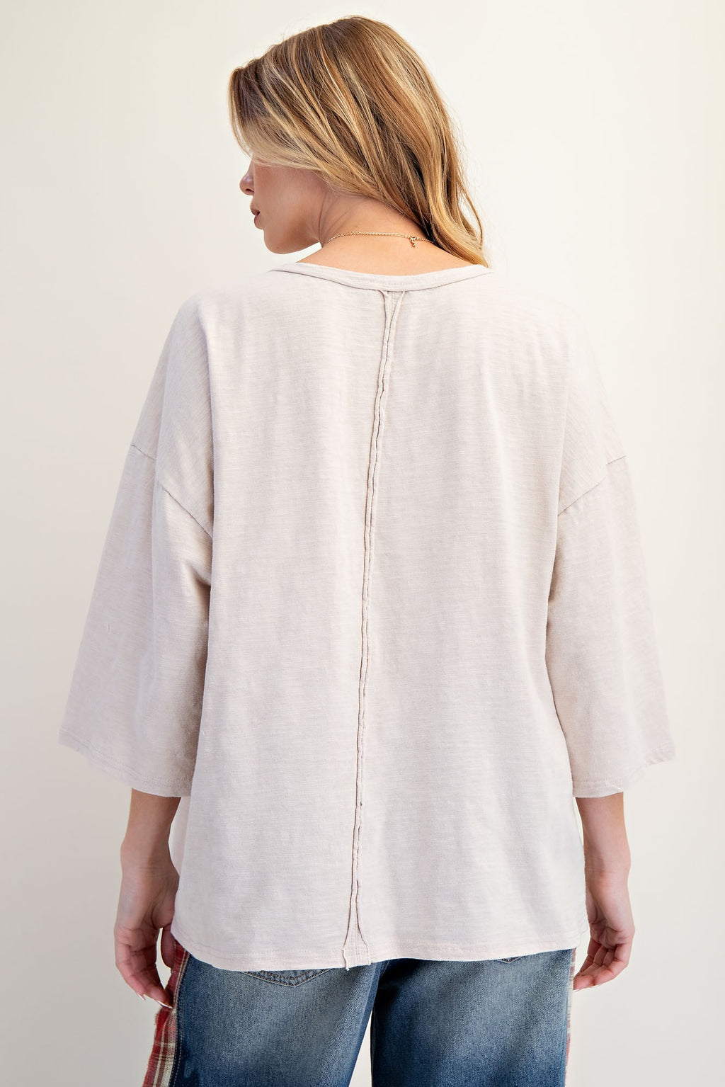 Patchwork Mineral Washed Cotton Slub Knit Top