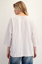 Patchwork Mineral Washed Cotton Slub Knit Top