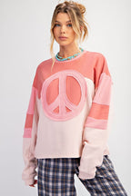 PEACE PATCH FRONT TERRY KNIT PULLOVER