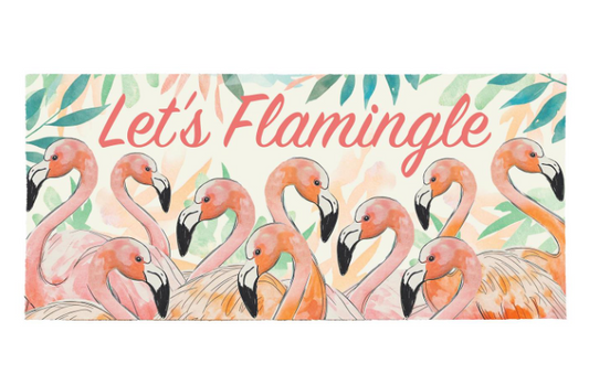 Palm Beach Flamingo Flocked Coir Sassafras Switch Mat, "Let's Flamingle", 22"x10"