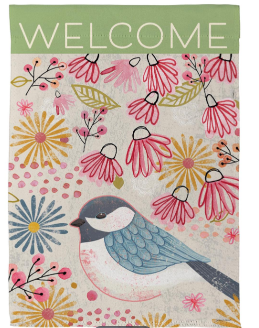 Pastel Doodles Chickadee Suede Flag