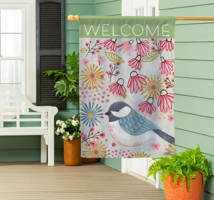Pastel Doodles Chickadee Suede Flag