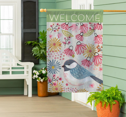 Pastel Doodles Chickadee Suede Flag