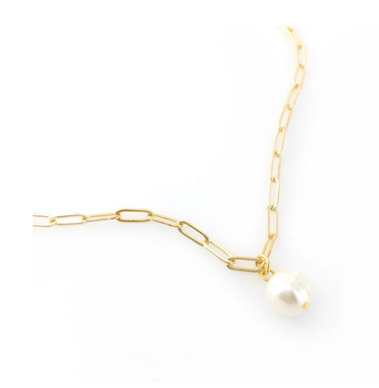 Pearl Paperclip Necklace - CZPB203Y
