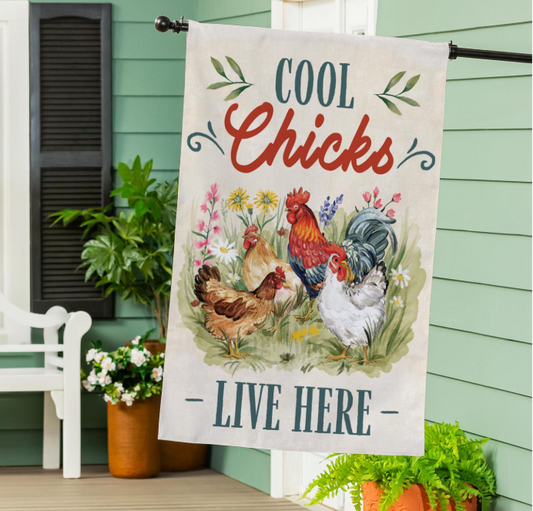 Petal & Plow Cool Chicks Burlap Flag