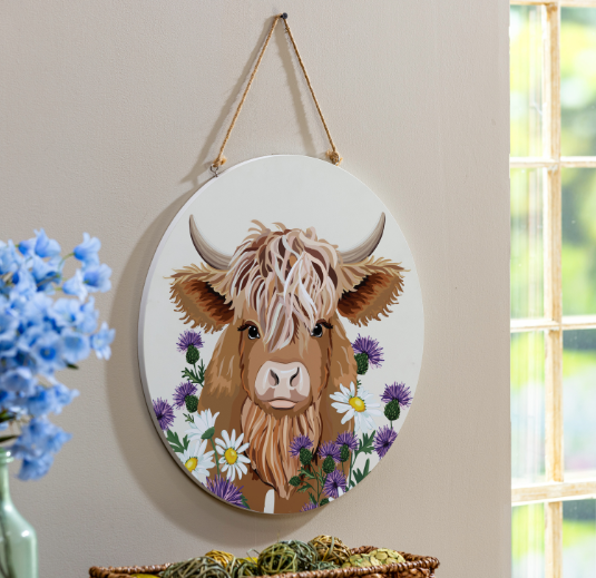 Petal & Plow Highland Cow, 18" Door Décor