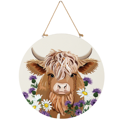 Petal & Plow Highland Cow, 18" Door Décor