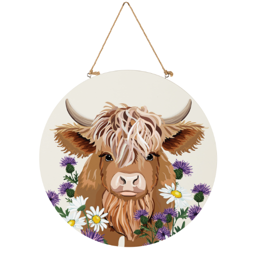 Petal & Plow Highland Cow, 18" Door Décor