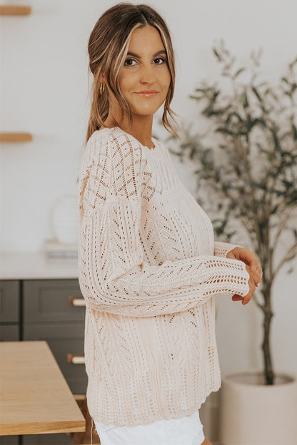 Pink Casual Solid Drop Shoulder Knit Sweater