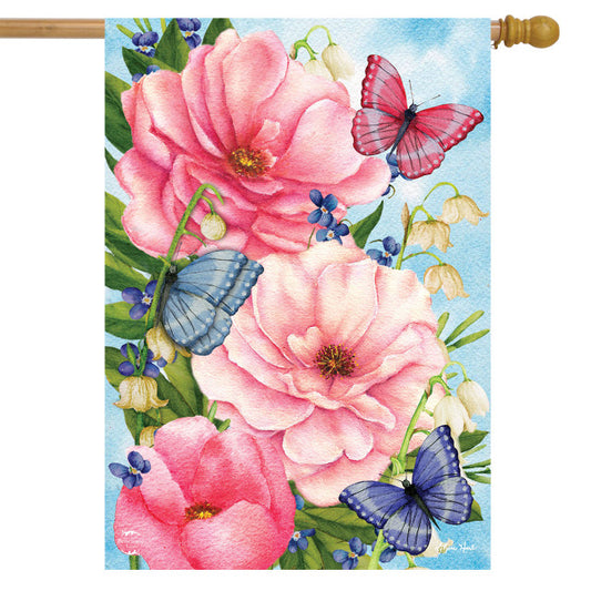 Pink Peonies House Flag