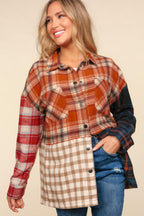 Flannel Color Block Snap Button Down Jacket