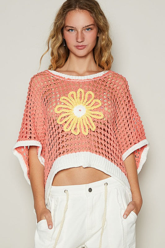 Pol Round neck sleeveless floral thin sweater top