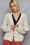 Pol Cardigan V-neck long sleeve regular fit cardigan in chenille with exaggerated buttons