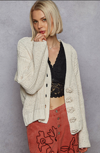 Pol Cardigan V-neck long sleeve regular fit cardigan in chenille with exaggerated buttons