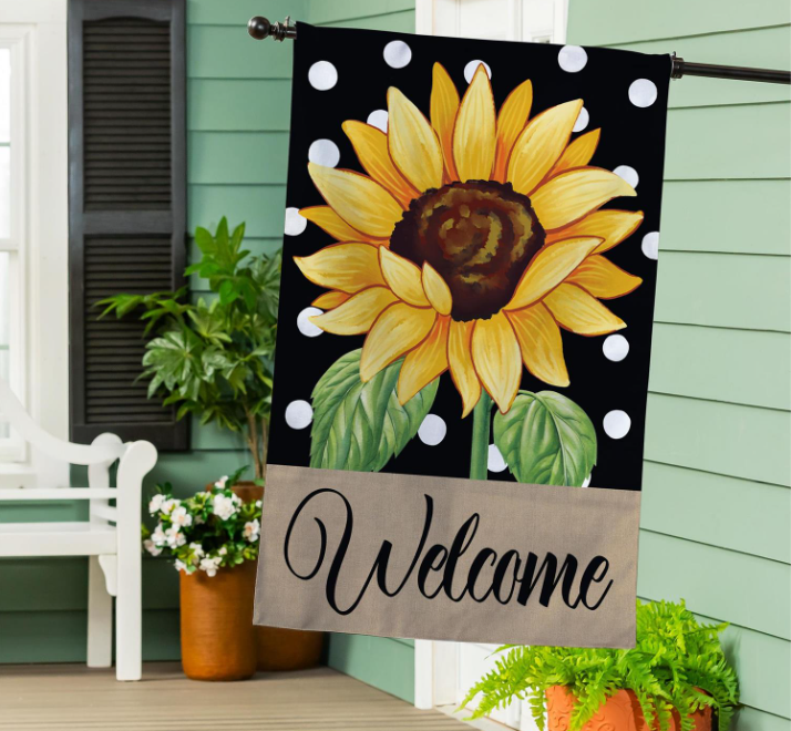 Polka Dot Sunflower Burlap House Flag