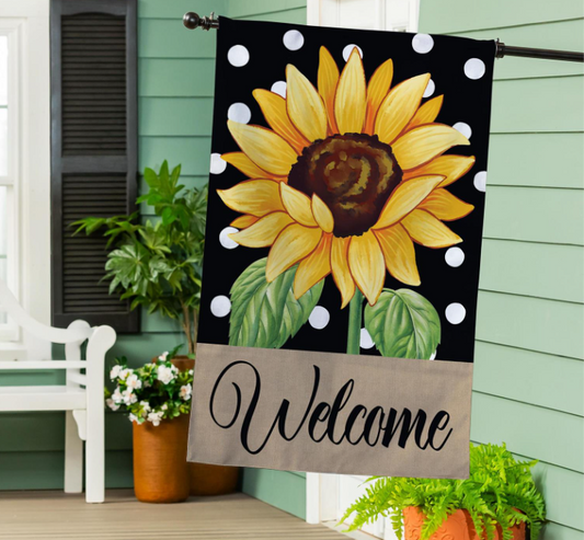 Polka Dot Sunflower Burlap House Flag