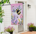 Pollinator Garden Pink Florals Bee Burlap Flag