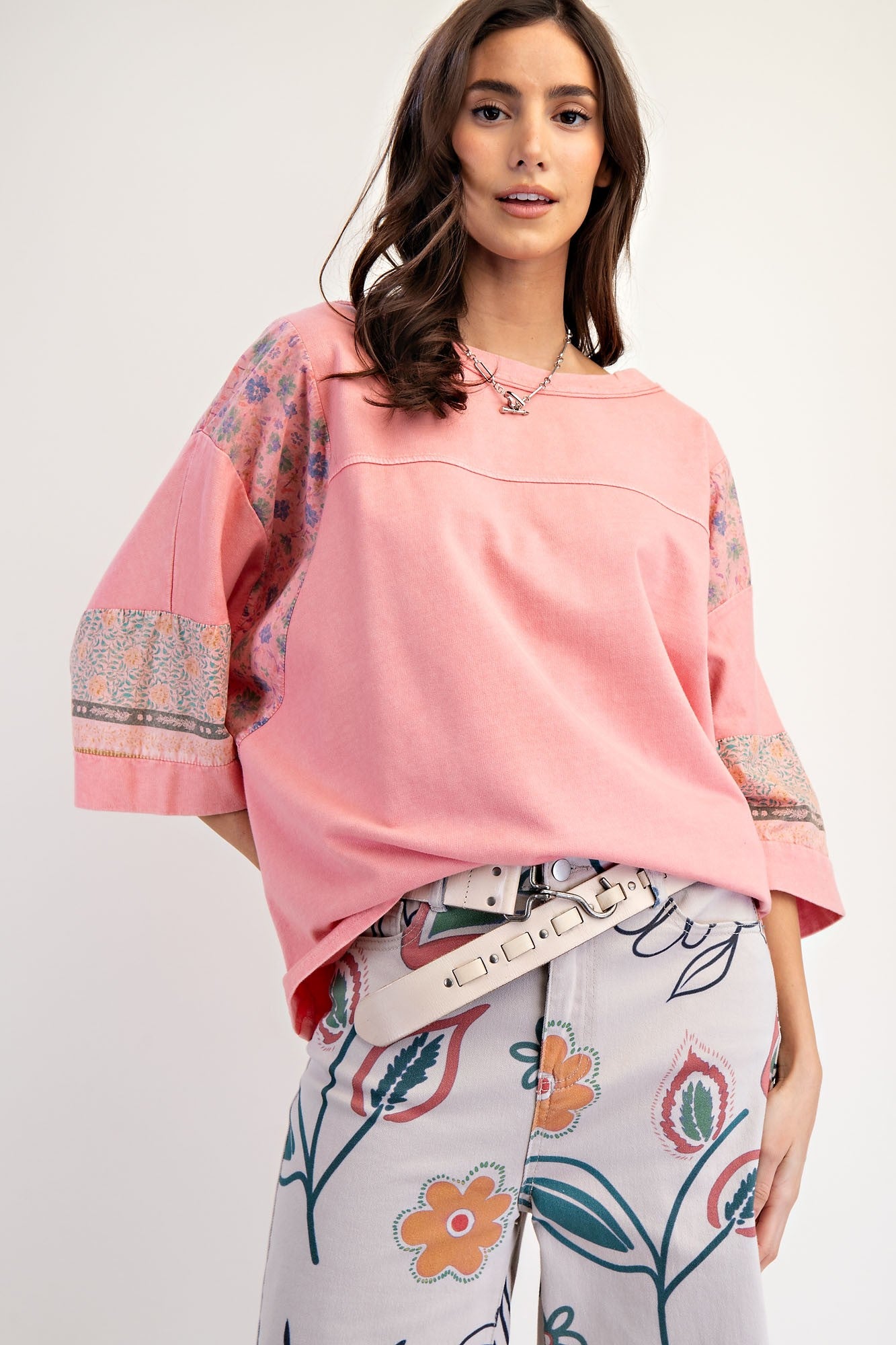 Print Mix Mineral Washed Terry Knit Top