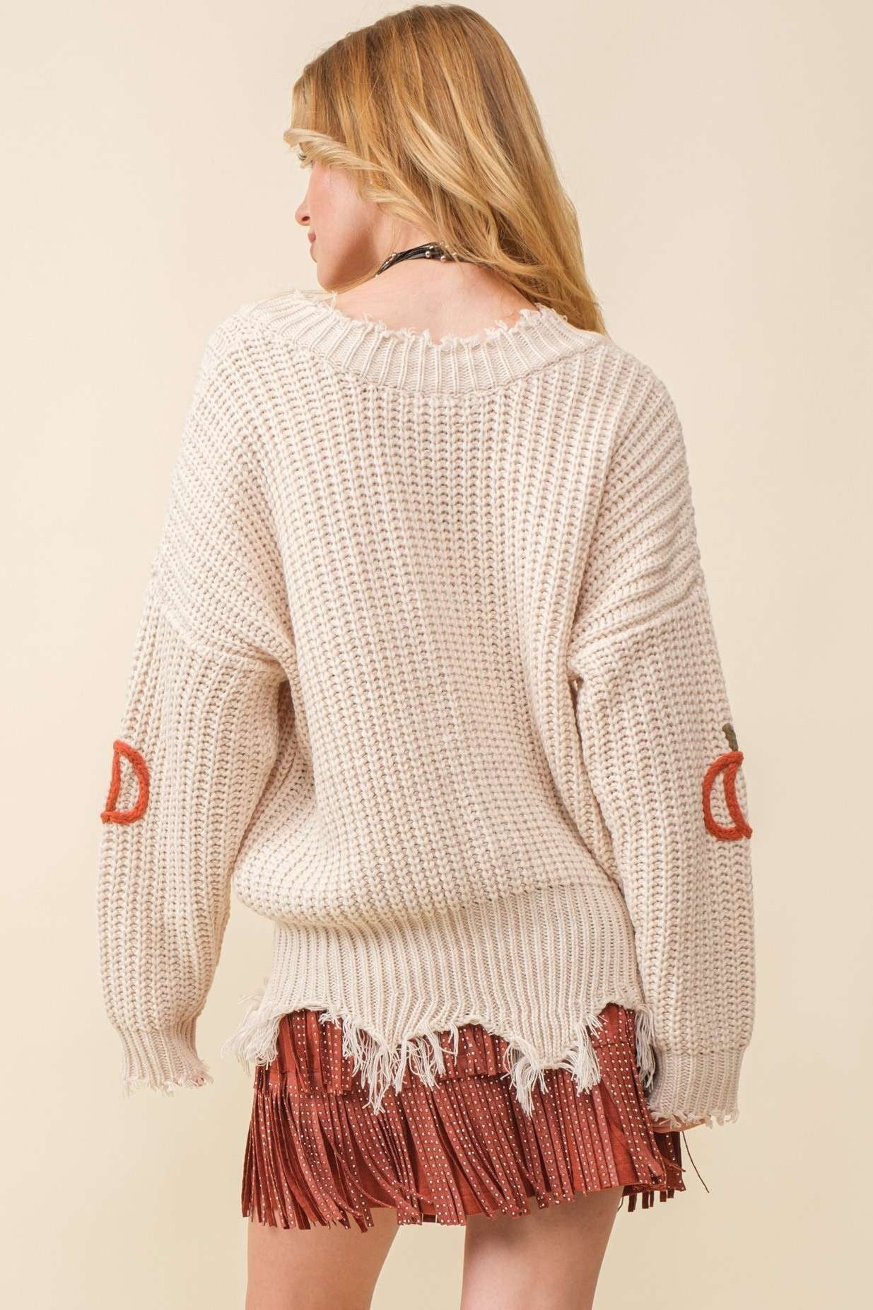 Pumpkin Patch V-neck Frayed Sweater