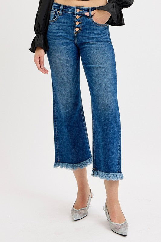 Risen Mid Rise Crop Wide Button Down Jeans