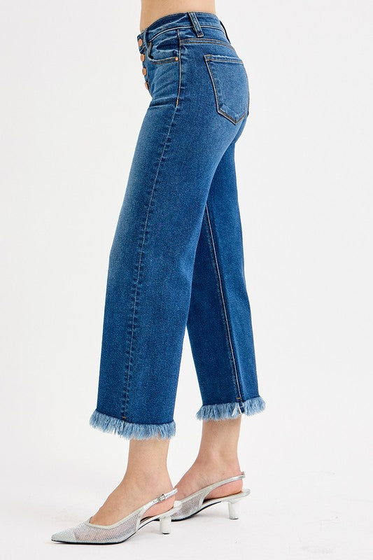 Risen Mid Rise Crop Wide Button Down Jeans