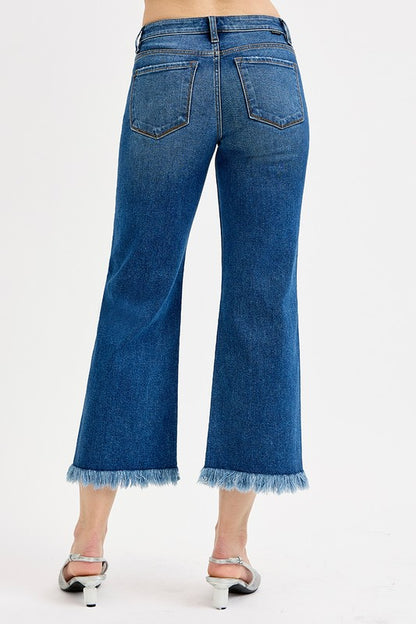 Risen Mid Rise Crop Wide Button Down Jeans