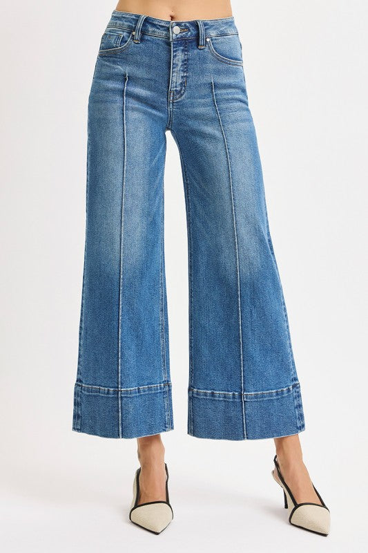Risen Tummy Control Mid Rise Crop Wide Pintuck Front
