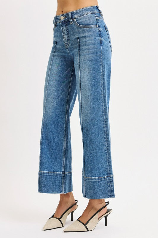 Risen Tummy Control Mid Rise Crop Wide Pintuck Front